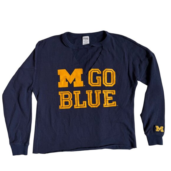 Pink by Victoria's Secret University of Michigan M GO BLUE Sweatshirt - Size XS - Picture 1 of 9